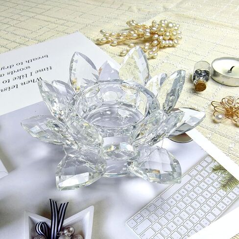 حاملات شموع على شكل زهرة اللوتس الكريستالية، عبوتين، مادة كريستال K9، ديكور شمعدان، شمعدان شمع زجاجي، ديكور منزل عيد الميلاد in Kuwait