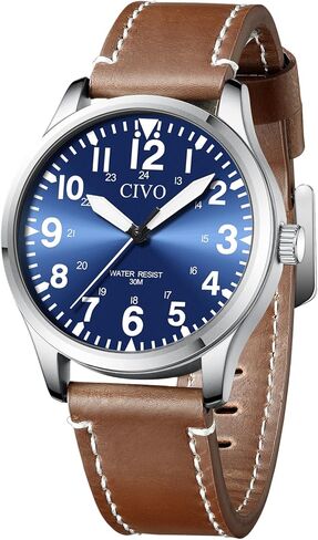 CIVO Analog Wrist Watches for Men: Leather Mens Dress Watch - 24 Hour Time Easy to Read Luminous Waterproof Wrist Watch - Gift for Men Husband at Business Daily Wear in Kuwait