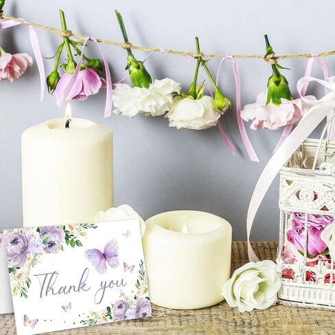 Whaline 24Pcs Floral Butterfly Thank You Cards Purple Flower Greeting Cards with Envelope Stickers Spring Watercolor Blank Note Cards for Birthday Wedding Baby Shower Bridal Shower, 4 x 6 Inch in Kuwait