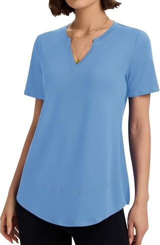 قمصان للتمرين من TCOT للنساء برقبة على شكل حرف V وأكمام قصيرة للمشي لمسافات طويلة، قمصان يوجا، قميص رياضي للتمرين in Kuwait