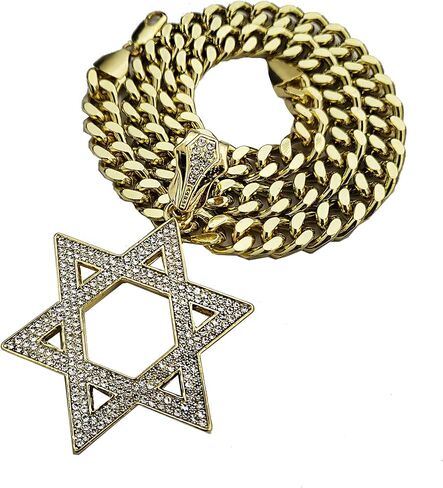 Iced Gold Plated Simulated Diamond Large Star of David Charm Pendant & 10mm 18" 20" 24" 30" Cuban Chain Hip Hop Rapper Style Jewelry Fashion Necklace Gift, halloween in Saudi Arabia