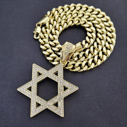 Iced Gold Plated Simulated Diamond Large Star of David Charm Pendant & 10mm 18" 20" 24" 30" Cuban Chain Hip Hop Rapper Style Jewelry Fashion Necklace Gift, halloween in Saudi Arabia