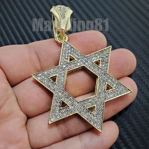 Iced Gold Plated Simulated Diamond Large Star of David Charm Pendant & 10mm 18" 20" 24" 30" Cuban Chain Hip Hop Rapper Style Jewelry Fashion Necklace Gift, halloween in Saudi Arabia