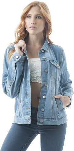 سترة قطنية كلاسيكية من قماش الدنيم من خانوماك وأكمام طويلة وياقة أساسية وأزرار أمامية in Kuwait