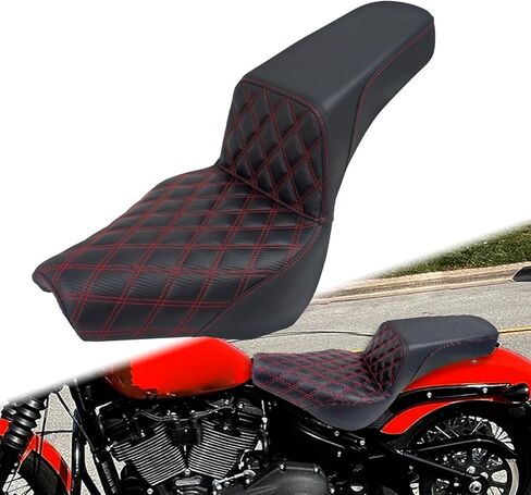 مقعد راكب للسائق من قطعة واحدة للدراجة النارية بمقعدين مناسب لدراجة Harley Softail Standard FXST Slim FLSL Deluxe FLDE Street Bob FXBB Heritage Classic FLHC 2018-2025 (خياطة بيضاء) in Kuwait