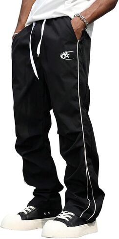 QJQ الرجال مستقيم الساق السراويل الترنك الرباط Y2K Sweatpants خمر البضائع الفضفاضة ركض ملابس الشارع الشهير غير رسمية in Saudi Arabia