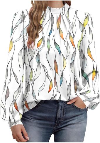 Blouses for Women Dressy Casual Long Sleeve Mock Neck Tops Pleated Front Shirts 2026 Back Hole Fashion Tunic Tshirts in Saudi Arabia