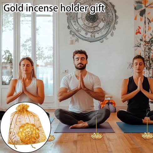 120 عبوة من هدايا ديوالي مع 30 حامل بخور لوتس، و30 قطعة زينة غانيشا ذهبية صغيرة، وحقائب أورجانزا وبطاقات شكر - هدايا الإرجاع الهندية لبوجا والمهرجانات والاحتفالات (المجموعة الذهبية) in Kuwait