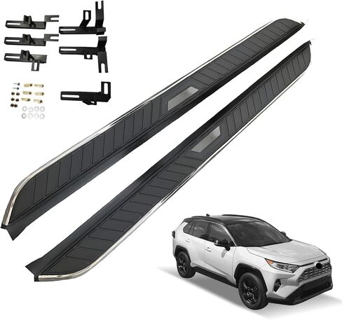 لوحات الجري والخطوات لسيارة Toyota RAV4 2019-2025 خطوات جانبية من الألومنيوم مع دعامة، قطعتان من لوحة الجري السوداء من الجانب الأيمن والأيسر قضبان Nerf لسيارة Toyota RAV4 2019 2020 2021 2022 2023 2024 2025 in Saudi Arabia
