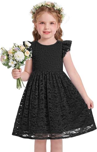 Arshiner Flower Girl Dress Toddler Lace Tutu Ruffle Sleeve Wedding Birthday Party Tulle Dresses in Saudi Arabia