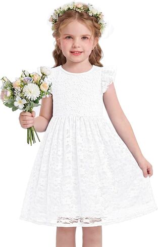 Arshiner Flower Girl Dress Toddler Lace Tutu Ruffle Sleeve Wedding Birthday Party Tulle Dresses in Saudi Arabia