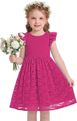 Arshiner Flower Girl Dress Toddler Lace Tutu Ruffle Sleeve Wedding Birthday Party Tulle Dresses in Saudi Arabia