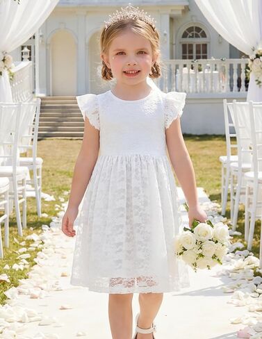 Arshiner Flower Girl Dress Toddler Lace Tutu Ruffle Sleeve Wedding Birthday Party Tulle Dresses in Saudi Arabia