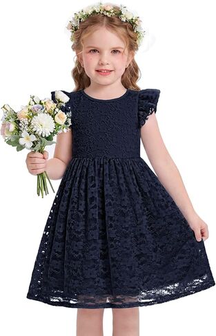 Arshiner Flower Girl Dress Toddler Lace Tutu Ruffle Sleeve Wedding Birthday Party Tulle Dresses in Saudi Arabia