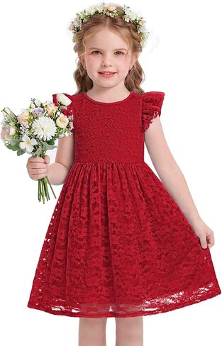 Arshiner Flower Girl Dress Toddler Lace Tutu Ruffle Sleeve Wedding Birthday Party Tulle Dresses in Saudi Arabia