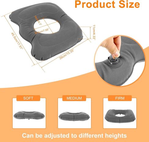 Inflatable Donut Seat Cushion for Long Sitting Leakproof Inflatable Donut Pillow Adjustable Lightweight Chair Seat Cushion Reusable Donut Pillow Cushion for Tailbone Postpartum Relieve P in Saudi Arabia