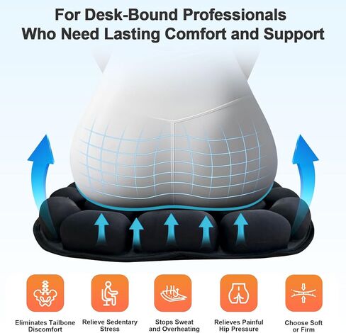 وسادة مقعد قابلة للنفخ لتخفيف الضغط، وثبات قابل للتعديل لتخفيف آلام البواسير وعظم الذنب، ودعم مثالي للسيارة طويلة القيادة، وكرسي المكتب، والكرسي المتحرك، والحياة المنزلية in Kuwait