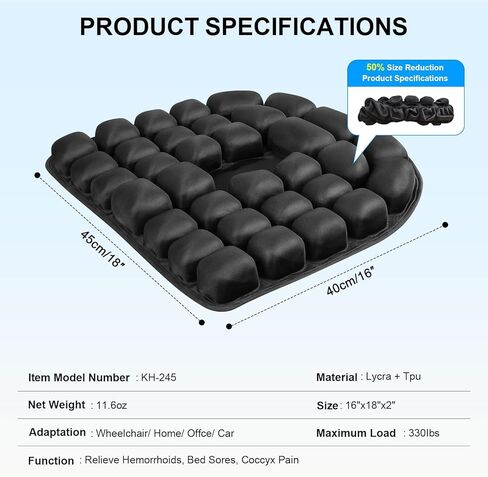وسادة مقعد قابلة للنفخ لتخفيف الضغط، وثبات قابل للتعديل لتخفيف آلام البواسير وعظم الذنب، ودعم مثالي للسيارة طويلة القيادة، وكرسي المكتب، والكرسي المتحرك، والحياة المنزلية in Kuwait