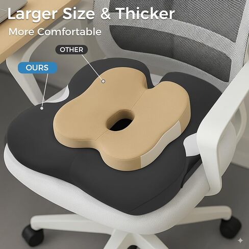 وسادة إسفنجية كبيرة جدًا مقاس 18.5 بوصة × 16.5 بوصة، وسادة لتخفيف آلام عظم الذيل من أجل الجلوس لفترة طويلة ودعم الورك الناعم، وسادة كرسي مكتب قابلة للتنفس مقاس X كبير على شكل دونات للمكتب والمنزل والقيادة in Kuwait