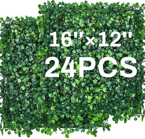 48 Pcs 10 x 10 Inch Faux Grass Wall Panels Artificial Boxwood Panels Outdoor Privacy Screen Greenery Backdrop UV Protected Topiary Hedge Plant for Outdoor Indoor Garden Fence Backyard Decor in Saudi Arabia