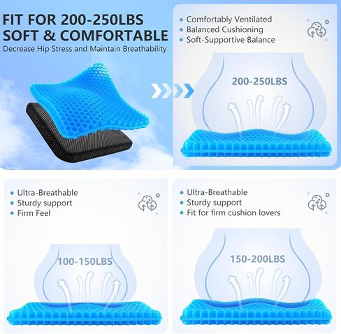 وسادة مقعد جل من MACEVIA للجلوس الطويل، وسادة كرسي جل قابلة للتنفس، وسادة تخفيف الضغط البارد، وسادات كرسي ناعمة للكرسي المتحرك، كرسي المكتب، مقعد السيارة، المنزل (18.5 × 17.5 × 1.4 بوصة) in Kuwait