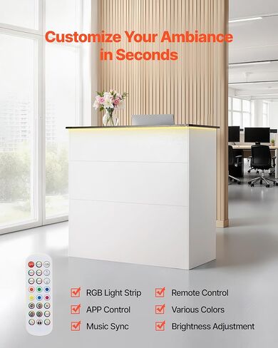 VEVOR Reception Desk, 50 inch Rectangular Front Counter Table, Modern Office Reception Desk with Light Strip, 3 Drawers & Storage Cabinets, Retail Counter Table for Checkout, Lobby, Salon, Office in Saudi Arabia