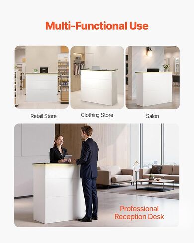 VEVOR Reception Desk, 50 inch Rectangular Front Counter Table, Modern Office Reception Desk with Light Strip, 3 Drawers & Storage Cabinets, Retail Counter Table for Checkout, Lobby, Salon, Office in Saudi Arabia