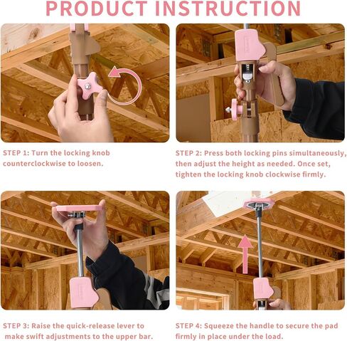 4PK Adjustable Telescopic Support Pole - Cabinet Jack, Heavy Duty Third Hand Support System, Support Road, Drywall Lift, Dust Barrier & Cargo Bar, 54-115", Holds 154lbs in Kuwait