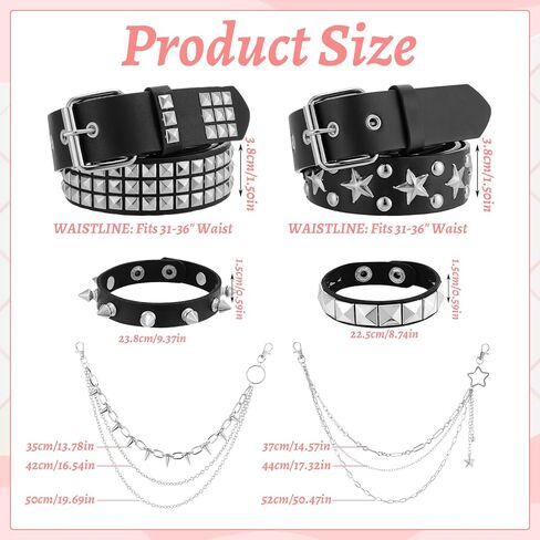 JATEBI 6 Pcs Y2k Accessories Set Black Star Gothic Punk Rock Studded Belt Waist Chain Belt Punk Rock Studded Bracelet for Women in Saudi Arabia