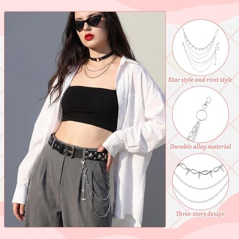 JATEBI 6 Pcs Y2k Accessories Set Black Star Gothic Punk Rock Studded Belt Waist Chain Belt Punk Rock Studded Bracelet for Women in Saudi Arabia