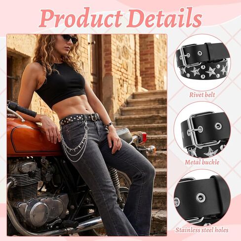 JATEBI 6 Pcs Y2k Accessories Set Black Star Gothic Punk Rock Studded Belt Waist Chain Belt Punk Rock Studded Bracelet for Women in Saudi Arabia