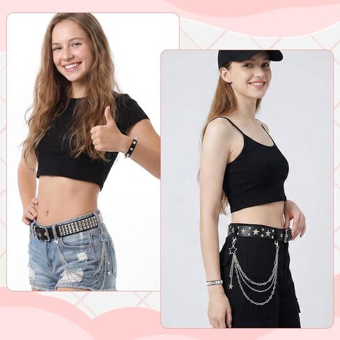 JATEBI 6 Pcs Y2k Accessories Set Black Star Gothic Punk Rock Studded Belt Waist Chain Belt Punk Rock Studded Bracelet for Women in Saudi Arabia