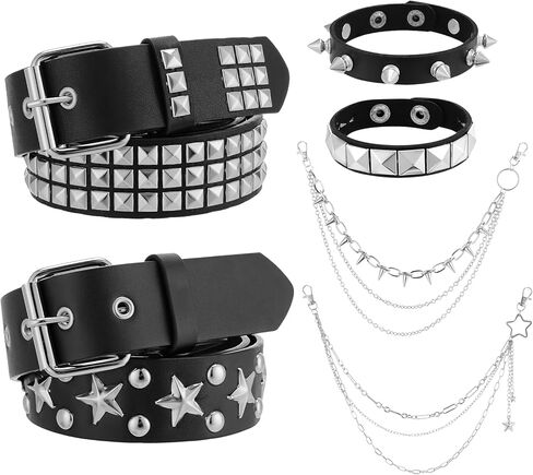JATEBI 6 Pcs Y2k Accessories Set Black Star Gothic Punk Rock Studded Belt Waist Chain Belt Punk Rock Studded Bracelet for Women in Saudi Arabia