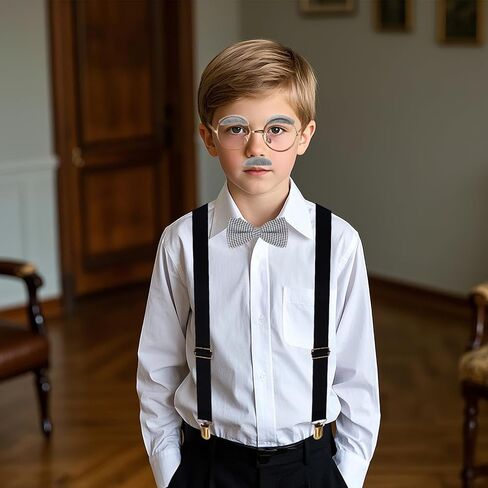 5 PCS Old Man Costume 100 Day of School Grandpa Costume Bow Tie Mustache Glasses Suspenders for 1920s Grandpa Dress Up in Saudi Arabia