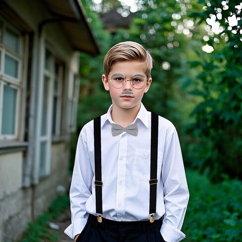 5 PCS Old Man Costume 100 Day of School Grandpa Costume Bow Tie Mustache Glasses Suspenders for 1920s Grandpa Dress Up in Saudi Arabia