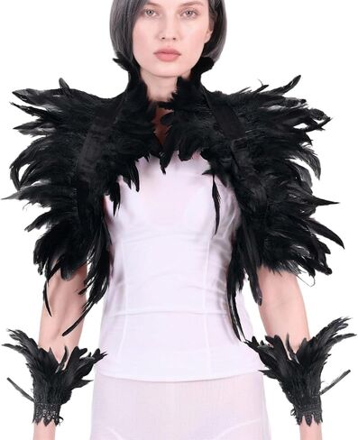 Feather Shawl Cape and Wristbands Set,Halloween Gothic Feather Shrug Wing Cape for Men Women Party Cosplay in Saudi Arabia