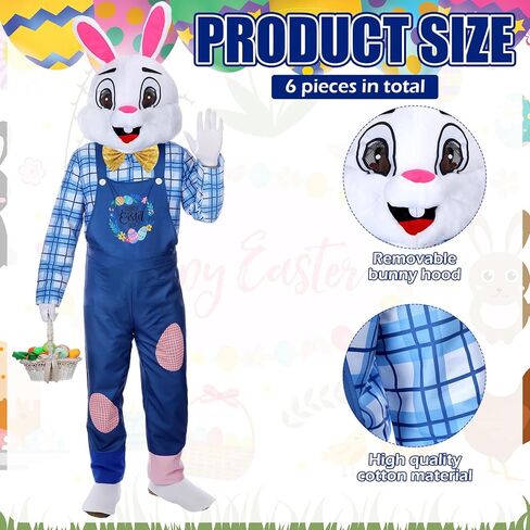 Hicarer Easter Bunny Costume for Adult Happy Easter Rabbit Mascot Dungarees and Bunny Head Unisex Cosplay Costume Accessories in Saudi Arabia