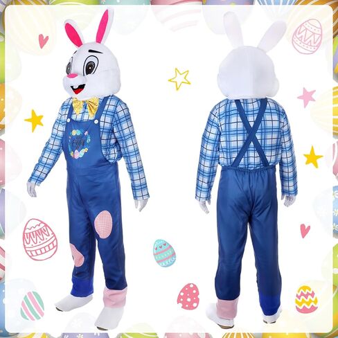 Hicarer Easter Bunny Costume for Adult Happy Easter Rabbit Mascot Dungarees and Bunny Head Unisex Cosplay Costume Accessories in Saudi Arabia
