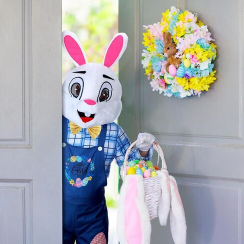 Hicarer Easter Bunny Costume for Adult Happy Easter Rabbit Mascot Dungarees and Bunny Head Unisex Cosplay Costume Accessories in Saudi Arabia