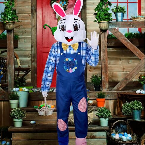 Hicarer Easter Bunny Costume for Adult Happy Easter Rabbit Mascot Dungarees and Bunny Head Unisex Cosplay Costume Accessories in Saudi Arabia