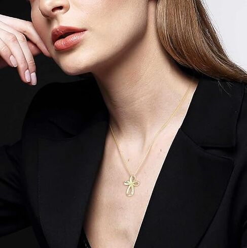الصليب قلادة 14K الذهب الصليب القلائد للنساء الملتوية سلسلة ذهبية قلادة للمرأة قلادة القلائد 24 مللي متر (18 بوصة) in Kuwait