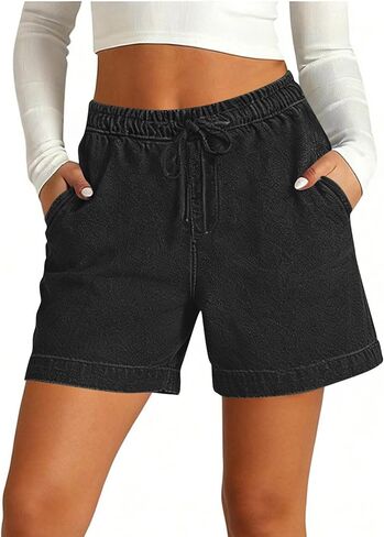 Wide Leg Shorts for Women Pull on Elastic High Waisted Stretchy Bermudas Casual Loose Fake Jean Denim Shorts in Saudi Arabia