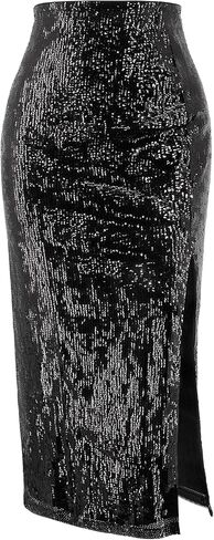 Segreto Women's Sequin Maxi Skirt High Waist Split Hem Sparkle Bodycon Midi Long Pencil Fishtail Skirts Party Cocktail in Saudi Arabia
