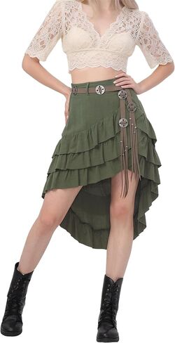 Medieval Renaissance Fairy Short Skirt Victorian Asymmetrical Hem Flowy Layered Drape Pirate Womens Skirts with Belt in Kuwait