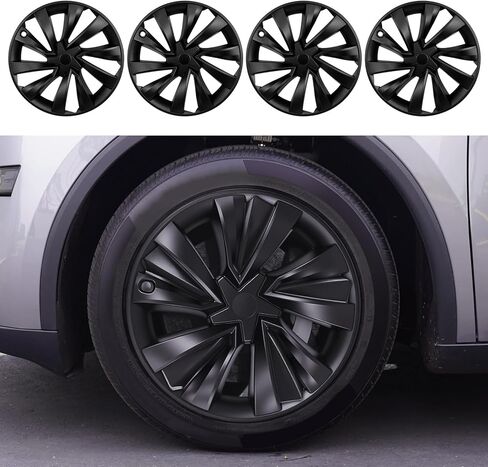 أغطية العجلات مناسبة لـ Tesla Model Y Juniper 2025 2026، أغطية عجلات سوداء غير لامعة مقاس 19 بوصة مع أغطية مركزية، أغطية حواف بتصميم متقاطع، تركيب سهل بمشبك لملحقات Model Y Juniper in Saudi Arabia
