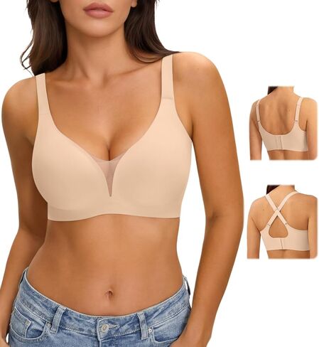 LUCKMEEY حمالات صدر نسائية لاسلكية مثيرة على شكل حرف V حمالة صدر جيلي داعمة بدون خياطة (U-Back & Crossback) in Saudi Arabia