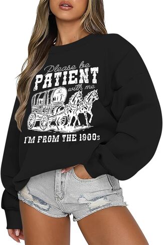 يرجى التحلي بالصبر معي أنا من 1900s بلوزات الجرافيك Crewneck البلوز المرأة مضحك كم طويل البلوز in Kuwait
