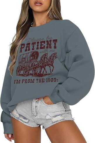 يرجى التحلي بالصبر معي أنا من 1900s بلوزات الجرافيك Crewneck البلوز المرأة مضحك كم طويل البلوز in Kuwait