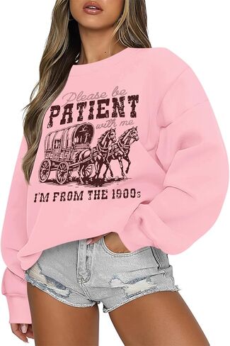 يرجى التحلي بالصبر معي أنا من 1900s بلوزات الجرافيك Crewneck البلوز المرأة مضحك كم طويل البلوز in Kuwait