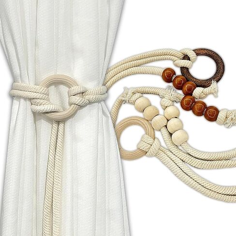 قطعتان من حبال ستائر زخرفية منسوجة يدويًا مع أربطة خلفية للمزرعة الخارجية للستائر ديكور المنزل والمكتب والفندق (بني) in Kuwait